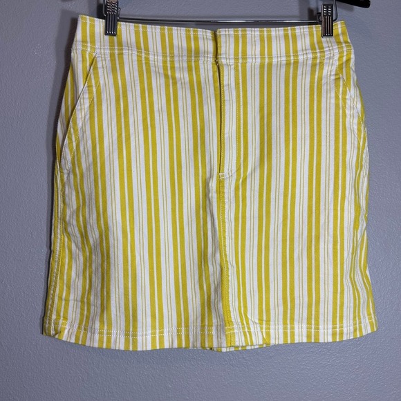 LOFT Striped Mini Skirt Pockets Casual Everyday Yellow White Size 4 - Picture 2 of 6